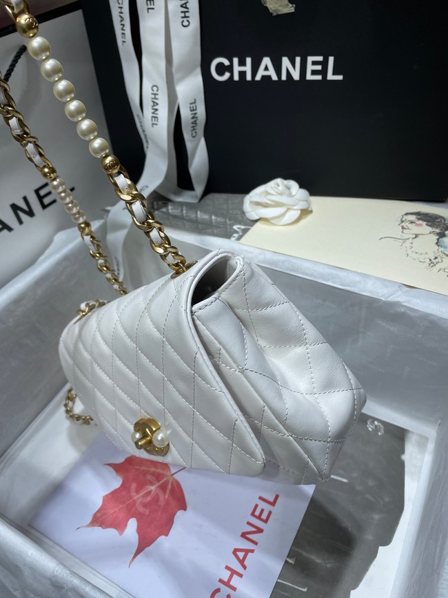Chanel SMALL FLAP BAG Calfskin Imitation Pearls & Gold-Tone Metal AS3001 white