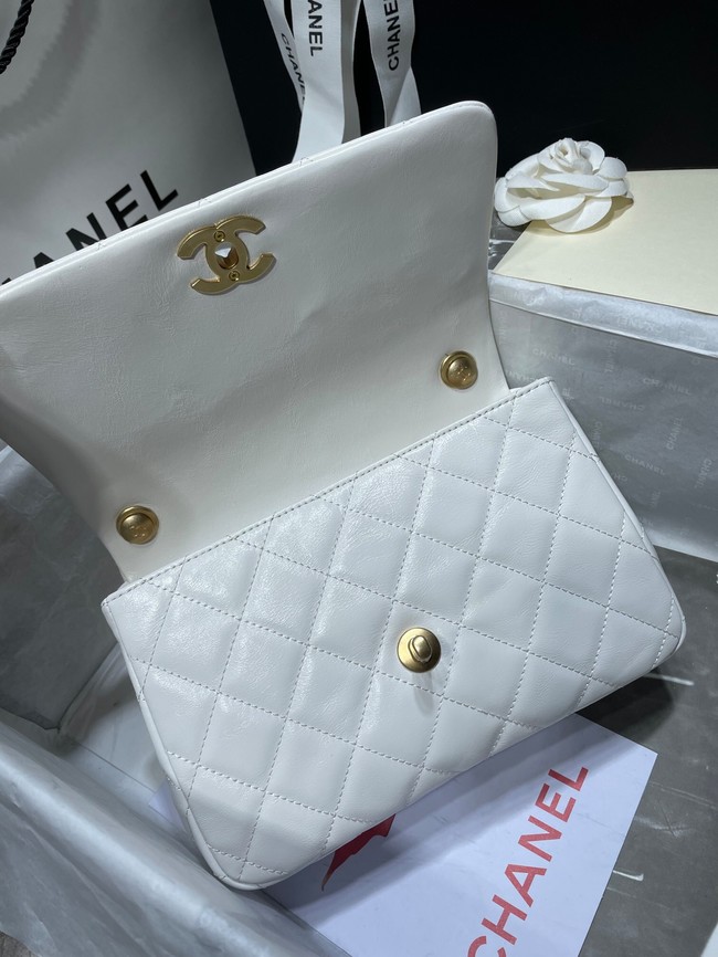 Chanel SMALL FLAP BAG Calfskin Imitation Pearls & Gold-Tone Metal AS3001 white