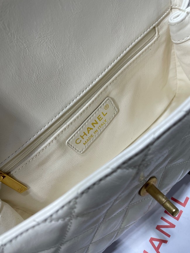 Chanel SMALL FLAP BAG Calfskin Imitation Pearls & Gold-Tone Metal AS3001 white