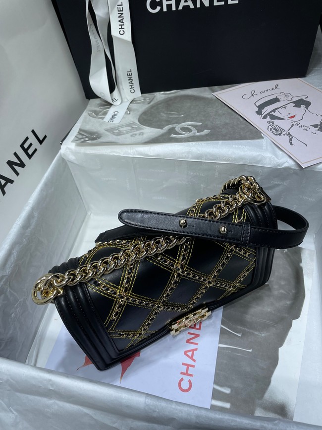 BOY CHANEL Handbag Crumpled Calfskin & Gold-Tone Metal A67086 black