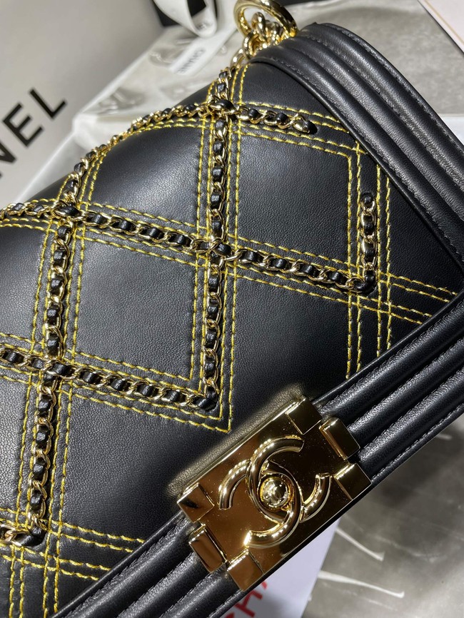 BOY CHANEL Handbag Crumpled Calfskin & Gold-Tone Metal A67086 black