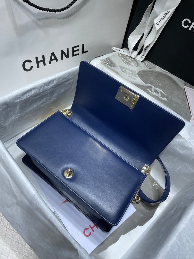 BOY CHANEL Handbag Crumpled Calfskin & Gold-Tone Metal A67086 dark blue