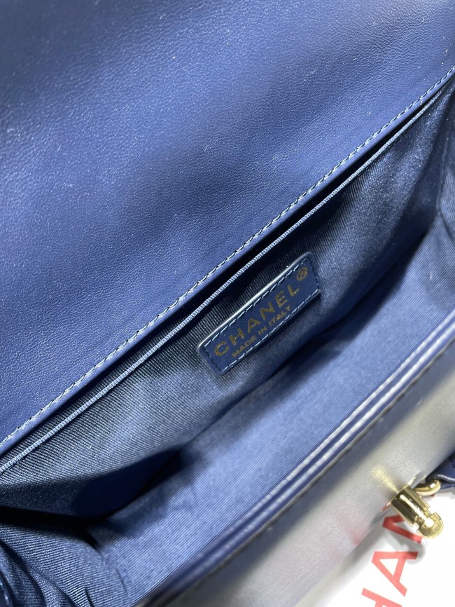 BOY CHANEL Handbag Crumpled Calfskin & Gold-Tone Metal A67086 dark blue