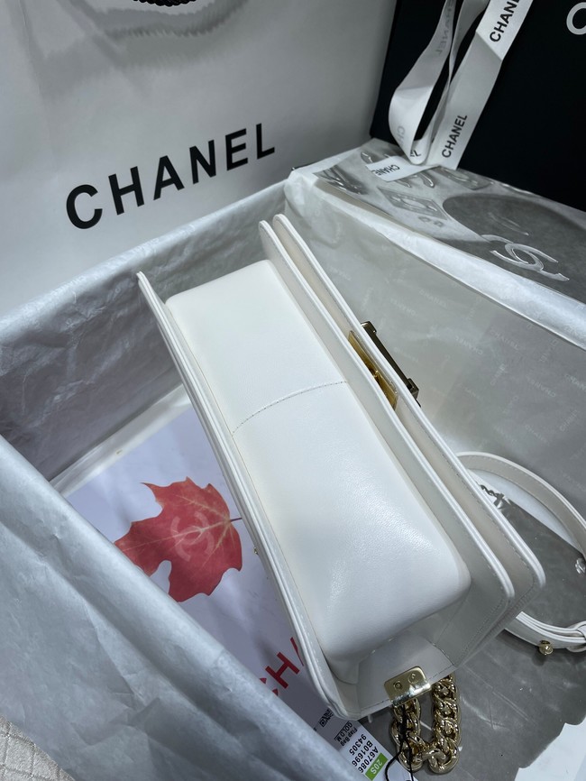 BOY CHANEL Handbag Crumpled Calfskin & Gold-Tone Metal A67086 white