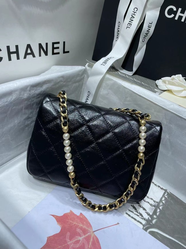 Chanel SMALL FLAP BAG Calfskin Imitation Pearls & Gold-Tone Metal AS3000 black