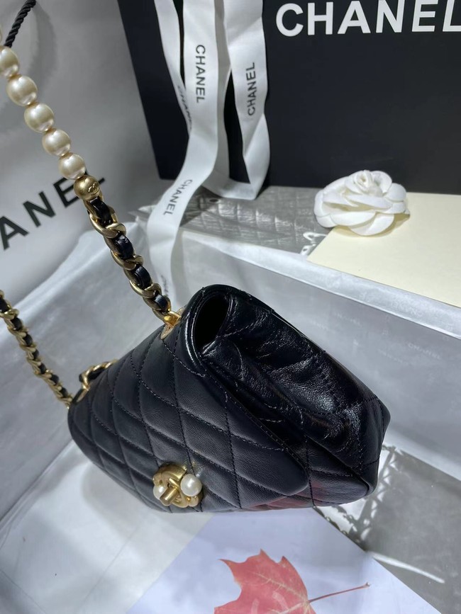 Chanel SMALL FLAP BAG Calfskin Imitation Pearls & Gold-Tone Metal AS3000 black