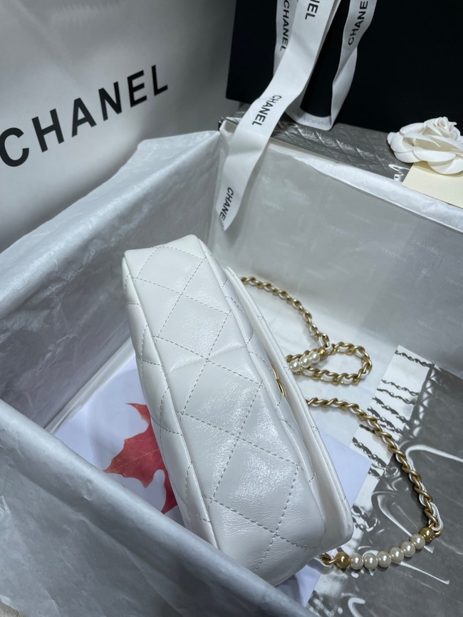 Chanel SMALL FLAP BAG Calfskin Imitation Pearls & Gold-Tone Metal AS3000 white