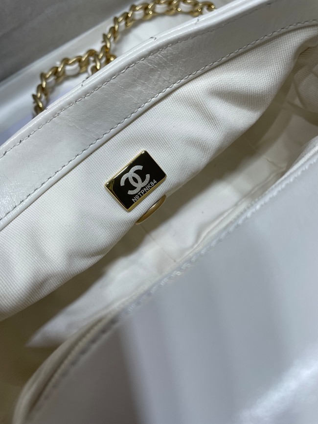 Chanel SMALL FLAP BAG Calfskin Imitation Pearls & Gold-Tone Metal AS3000 white