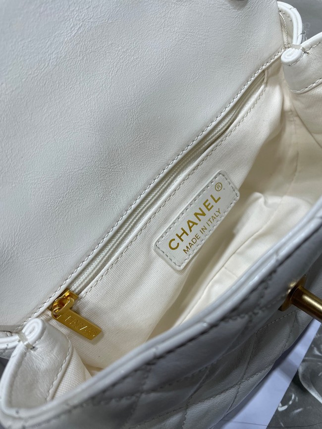Chanel SMALL FLAP BAG Calfskin Imitation Pearls & Gold-Tone Metal AS3000 white