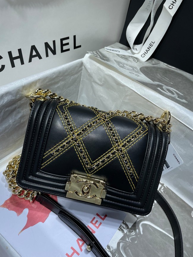 Small BOY CHANEL Handbag Crumpled Calfskin & Gold-Tone Metal A67085 black