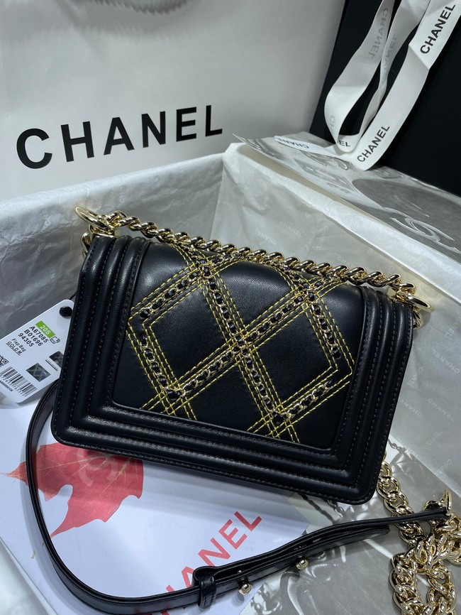 Small BOY CHANEL Handbag Crumpled Calfskin & Gold-Tone Metal A67085 black