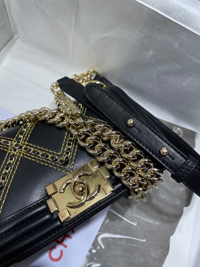 Small BOY CHANEL Handbag Crumpled Calfskin & Gold-Tone Metal A67085 black