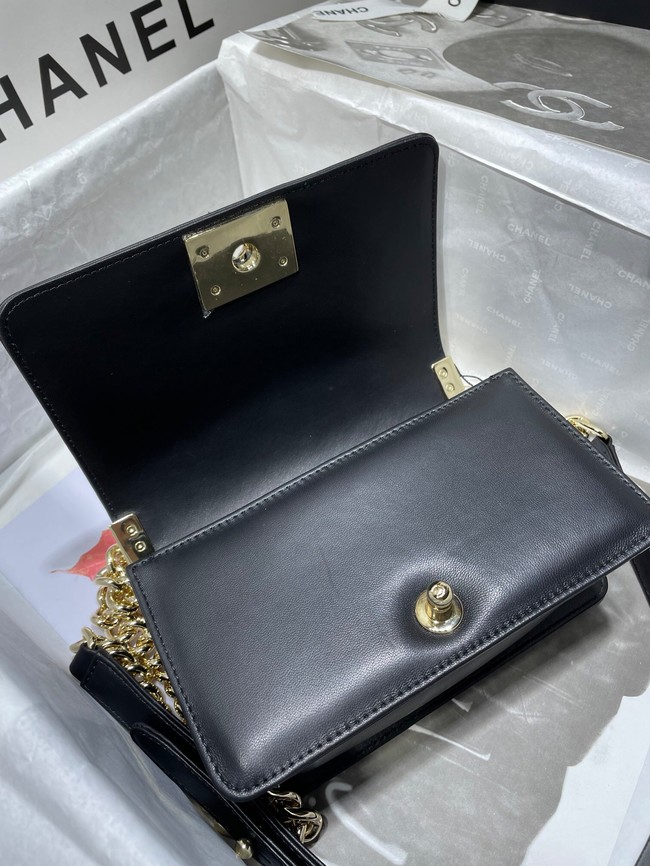 Small BOY CHANEL Handbag Crumpled Calfskin & Gold-Tone Metal A67085 black