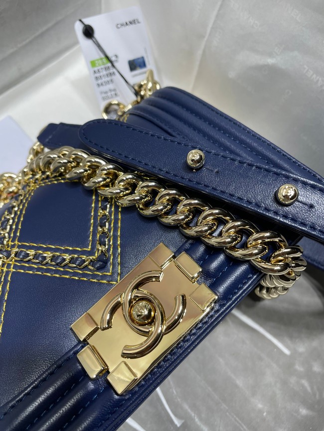 Small BOY CHANEL Handbag Crumpled Calfskin & Gold-Tone Metal A67085 dark blue