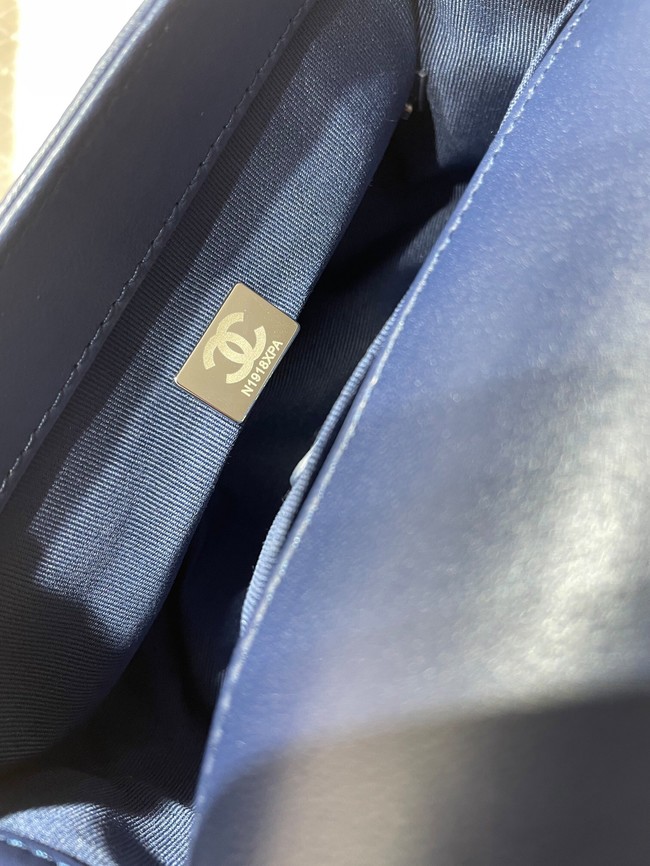 Small BOY CHANEL Handbag Crumpled Calfskin & Gold-Tone Metal A67085 dark blue