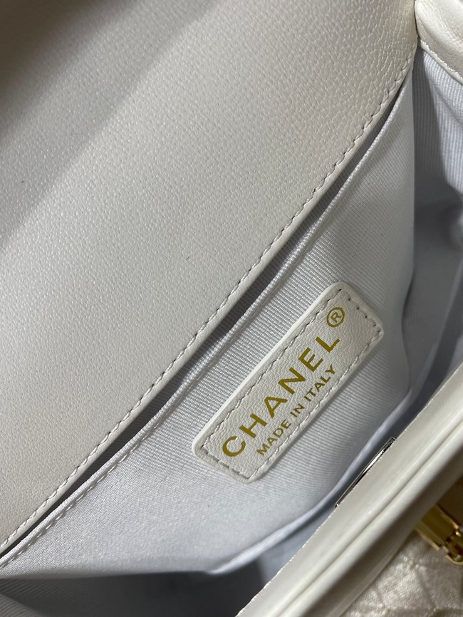 Small BOY CHANEL Handbag Crumpled Calfskin & Gold-Tone Metal A67085 white