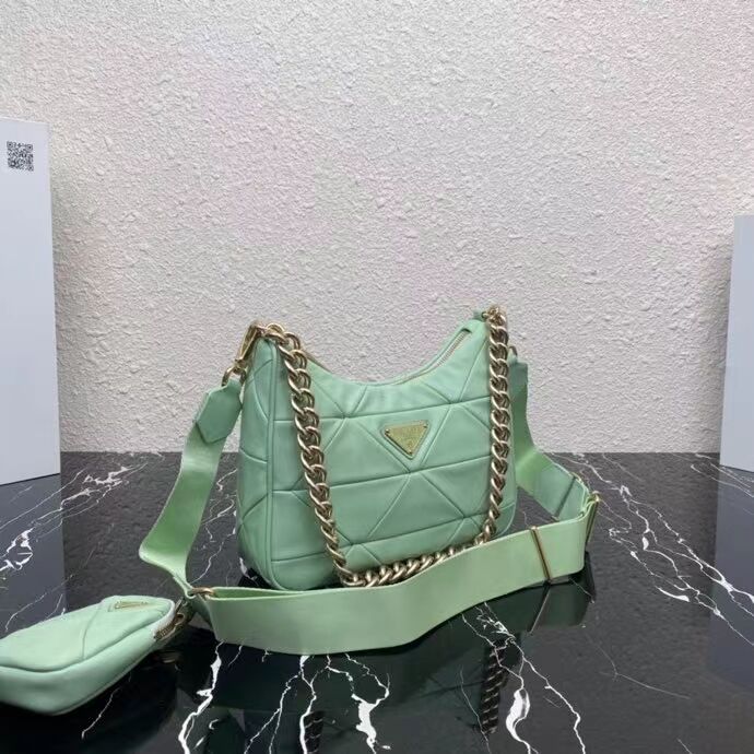 Prada System nappa leather patchwork shoulder bag 1AC151 Green