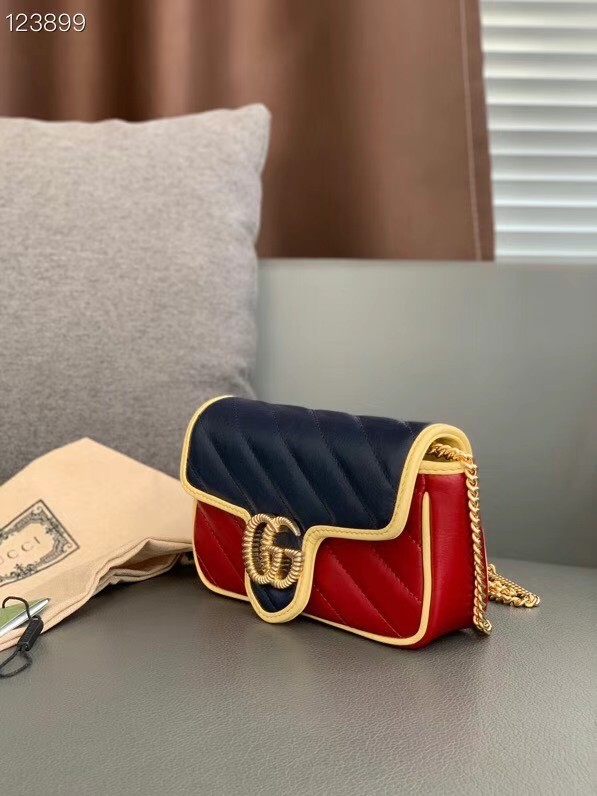 Gucci Online Exclusive GG Marmont mini bag 574969 Blue and dark red