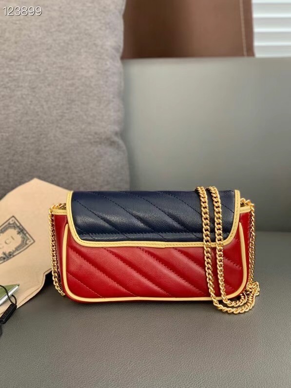 Gucci Online Exclusive GG Marmont mini bag 574969 Blue and dark red