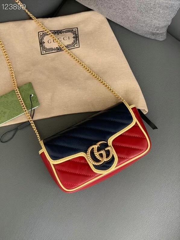 Gucci Online Exclusive GG Marmont mini bag 574969 Blue and dark red