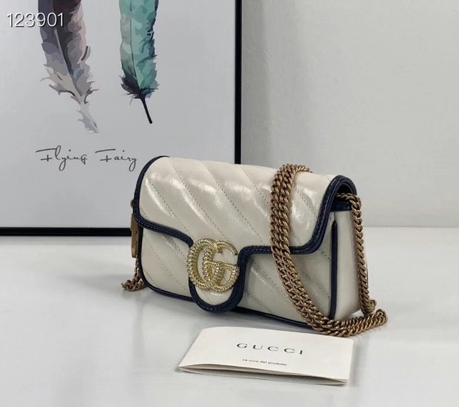 Gucci Online Exclusive GG Marmont mini bag 574969 White&blue