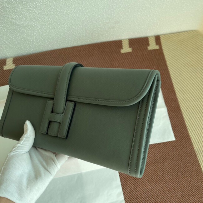 Hermes Original jige swift Leather Clutch 37088 Almond green