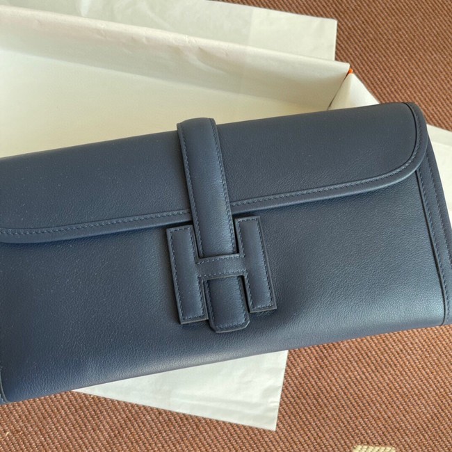 Hermes Original jige swift Leather Clutch 37088 Sapphire blue