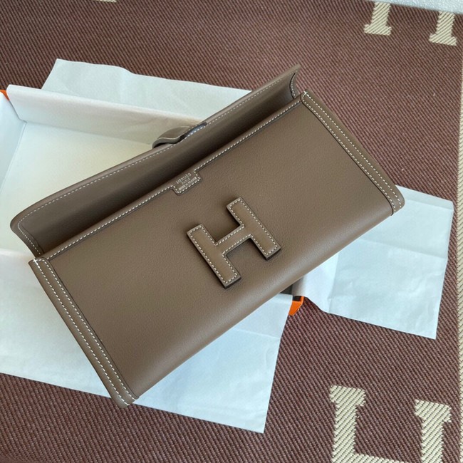 Hermes Original jige swift Leather Clutch 37088 dark gray