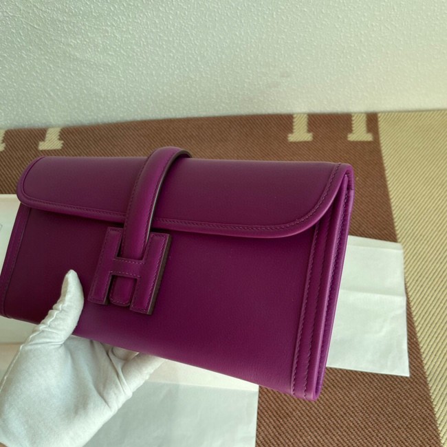 Hermes Original jige swift Leather Clutch 37088 purple