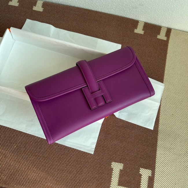 Hermes Original jige swift Leather Clutch 37088 purple