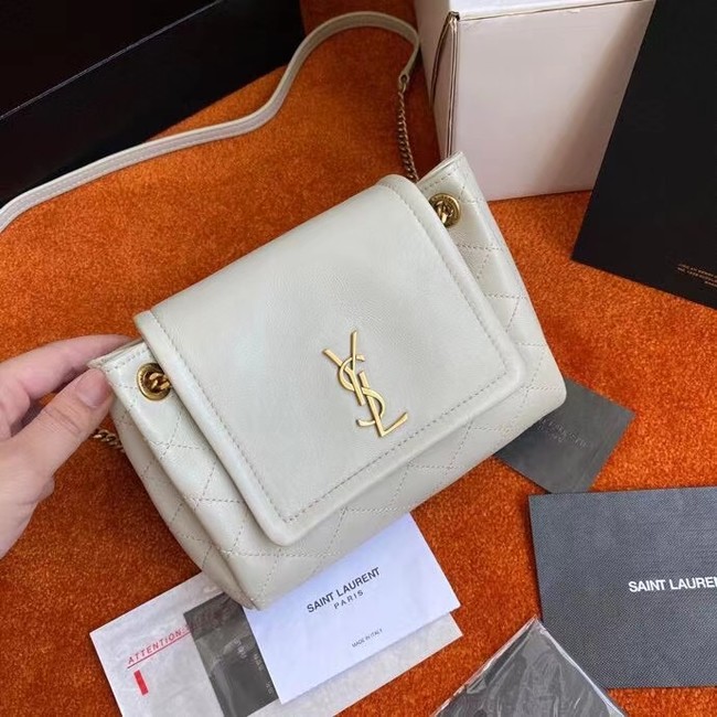 YSL MONOGRAM MINI NOLITA IN LAME LEATHER 672738 BLANC VINTAGE