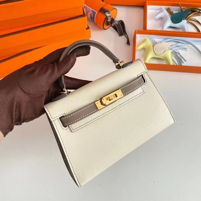 Hermes Kelly 19cm Shoulder Bags Epsom Leather KL19 Gold hardware Cream&gray