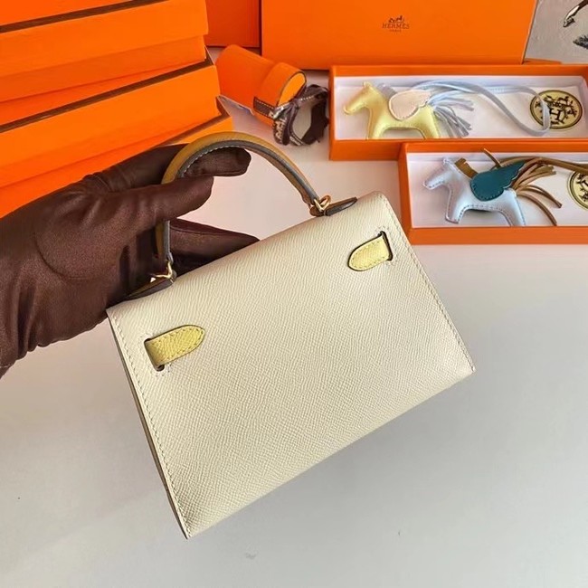 Hermes Kelly 19cm Shoulder Bags Epsom Leather KL19 Gold hardware Cream&yellow