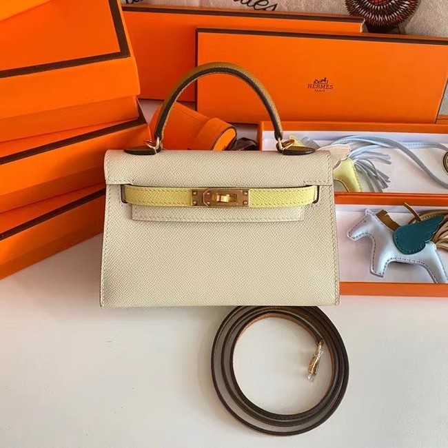 Hermes Kelly 19cm Shoulder Bags Epsom Leather KL19 Gold hardware Cream&yellow