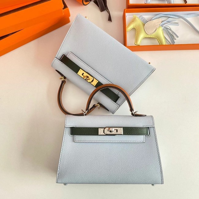 Hermes Kelly 19cm Shoulder Bags Epsom Leather KL19 Silver  hardware light blue&green