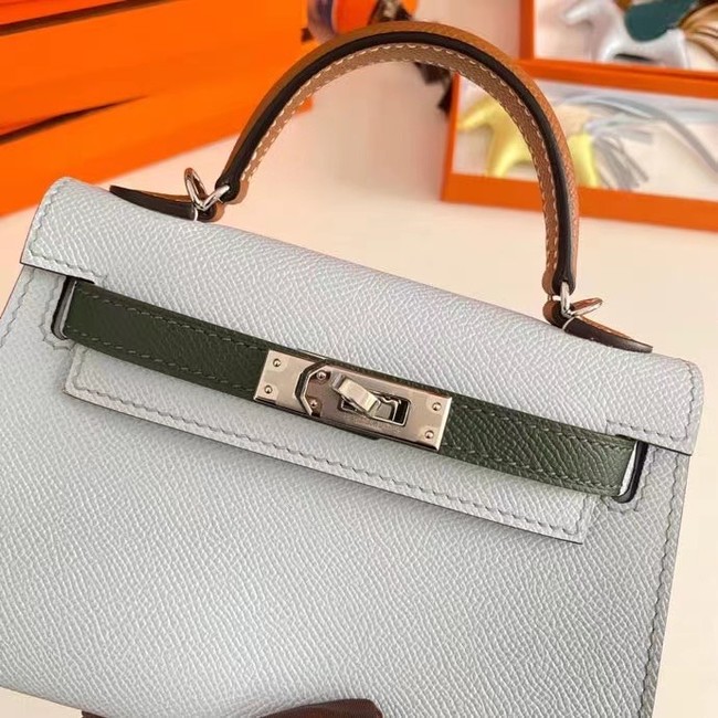 Hermes Kelly 19cm Shoulder Bags Epsom Leather KL19 Silver  hardware light blue&green