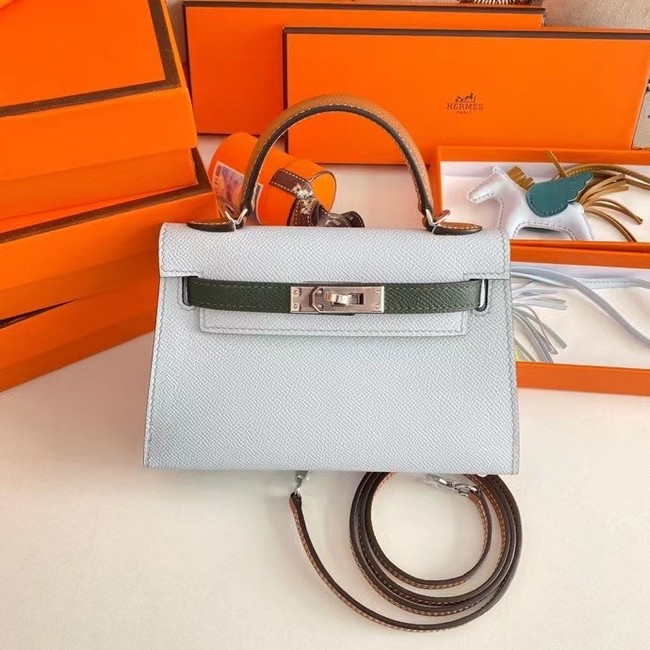 Hermes Kelly 19cm Shoulder Bags Epsom Leather KL19 Silver  hardware light blue&green