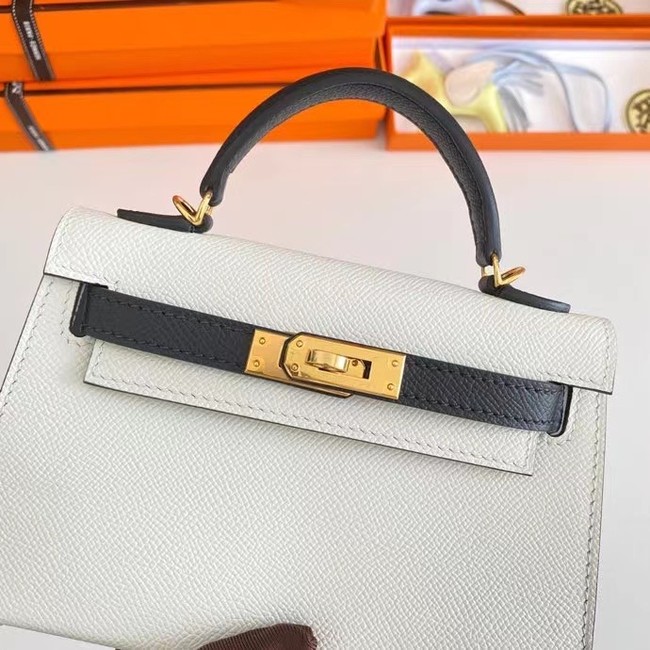 Hermes Kelly 19cm Shoulder Bags Epsom Leather KL19 Gold hardware white&black