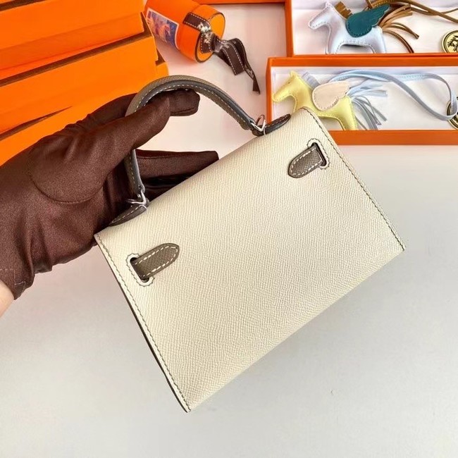 Hermes Kelly 19cm Shoulder Bags Epsom Leather KL19 Silver hardware Cream&gray