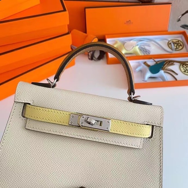 Hermes Kelly 19cm Shoulder Bags Epsom Leather KL19 Silver hardware Cream&yellow