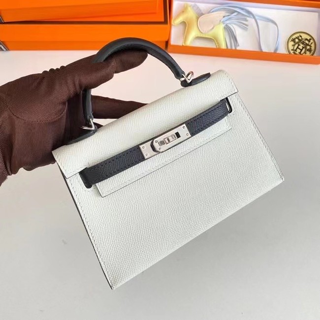 Hermes Kelly 19cm Shoulder Bags Epsom Leather KL19 Silver hardware white&black