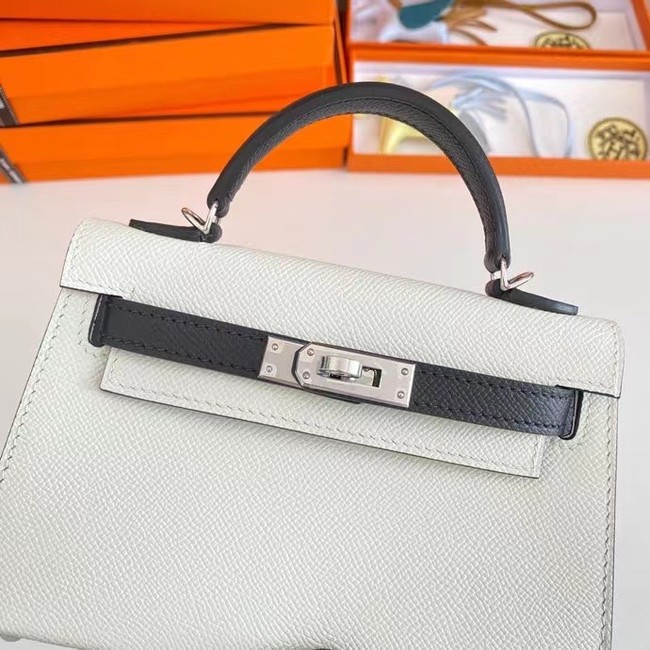 Hermes Kelly 19cm Shoulder Bags Epsom Leather KL19  Silver hardware white&black