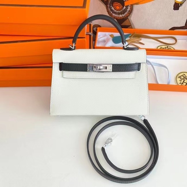 Hermes Kelly 19cm Shoulder Bags Epsom Leather KL19  Silver hardware white&black