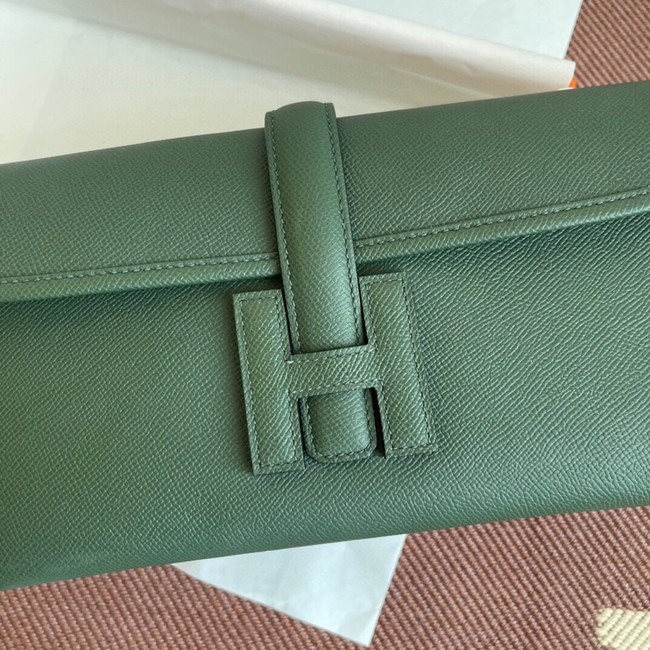 Hermes Original Espom Leather Clutch 37088 blackish green