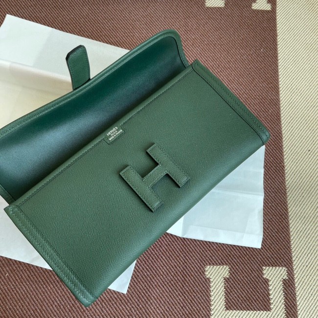 Hermes Original Espom Leather Clutch 37088 blackish green