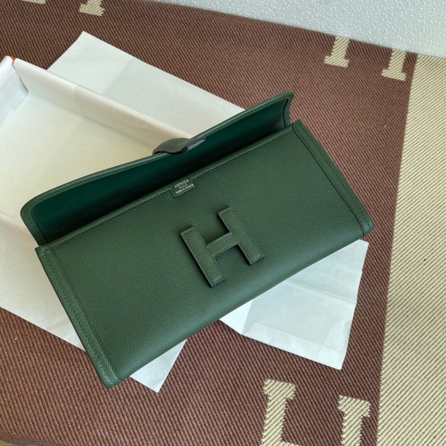 Hermes Original Espom Leather Clutch 37088 blackish green