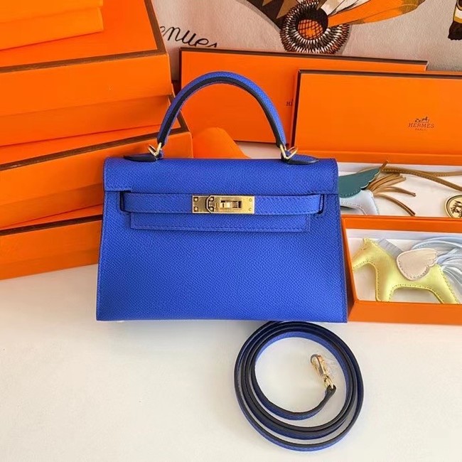 Hermes Kelly 19cm Shoulder Bags Epsom Leather KL19 Gold hardware Electro optic blue