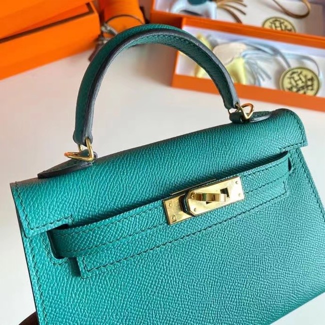 Hermes Kelly 19cm Shoulder Bags Epsom Leather KL19 Gold hardware Lake blue