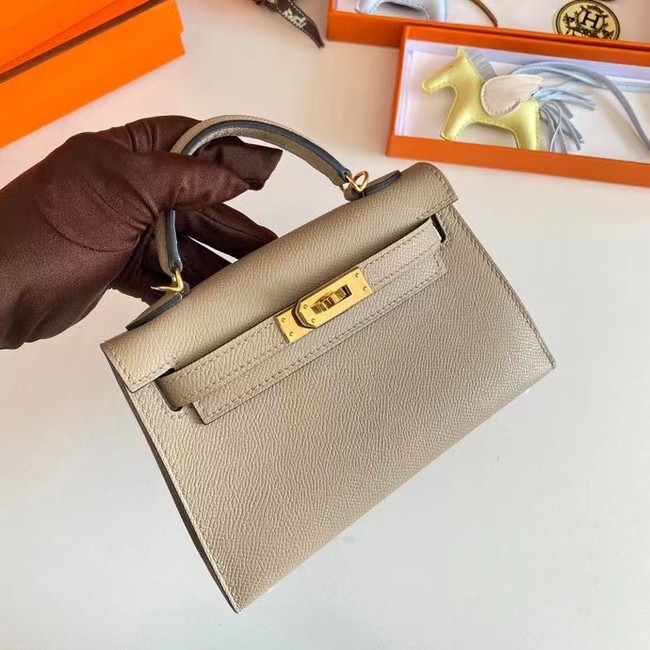 Hermes Kelly 19cm Shoulder Bags Epsom Leather KL19 Gold hardware Pearl grey