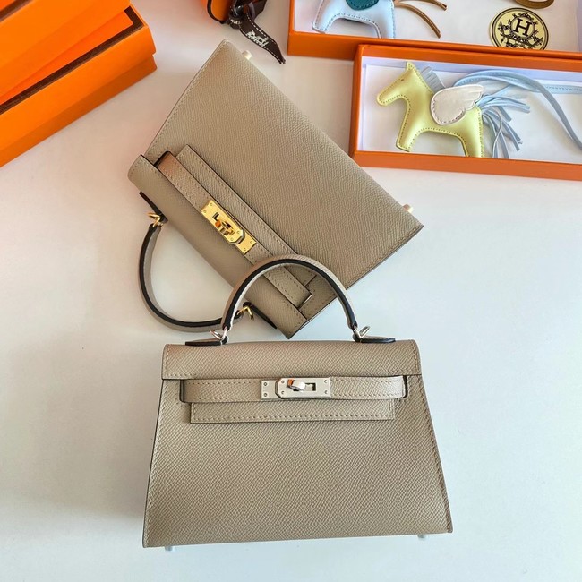 Hermes Kelly 19cm Shoulder Bags Epsom Leather KL19 Gold hardware Pearl grey